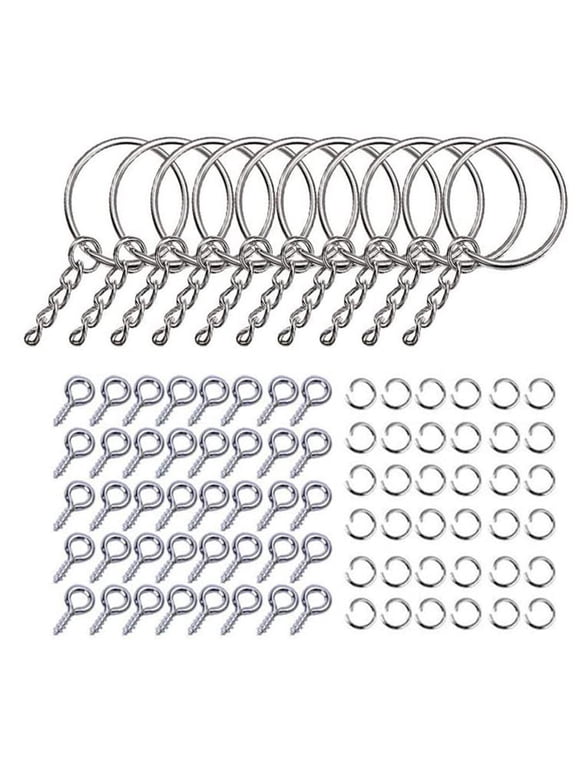 20Pcs/set Metal Keys Rings Keys Chain Rings Split Keyrings with Link Chain Open Jump Rings Screw Eye Pins Jewelry
