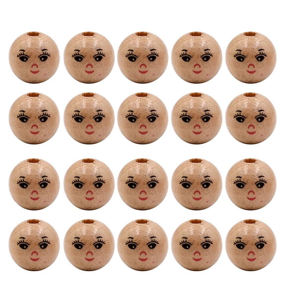 20Pcs/set Wooden Doll Head Beads for Jewelry Making and Crafts Cute Smiling Face Loose Beads Round Spacers