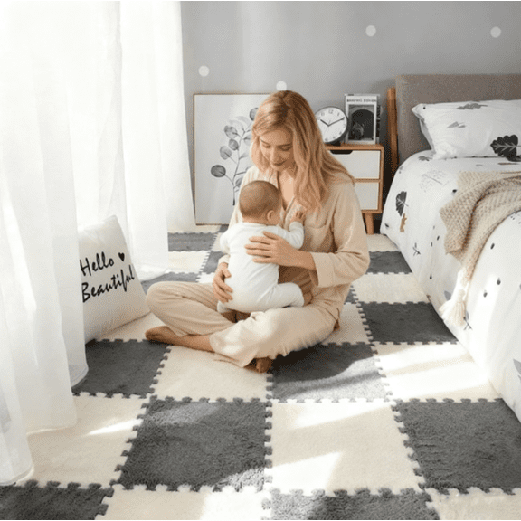 20Piece Carpet Squares Puzzle Mat 11.8" x 11.8" Plush Interlocking Carpet Tiles, Foam Floor Tiles for Baby Play Mat - Kids Soft Play Mats Anti Slip Jigsaw Flooring Playmat Playroom Rug