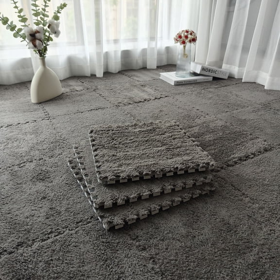 20Piece Carpet Squares Puzzle Mat 11.8" x 11.8" Plush Interlocking Carpet Tiles, Foam Floor Tiles for Baby Play Mat - Kids Soft Play Mats Anti Slip Jigsaw Flooring Playmat Playroom Rug