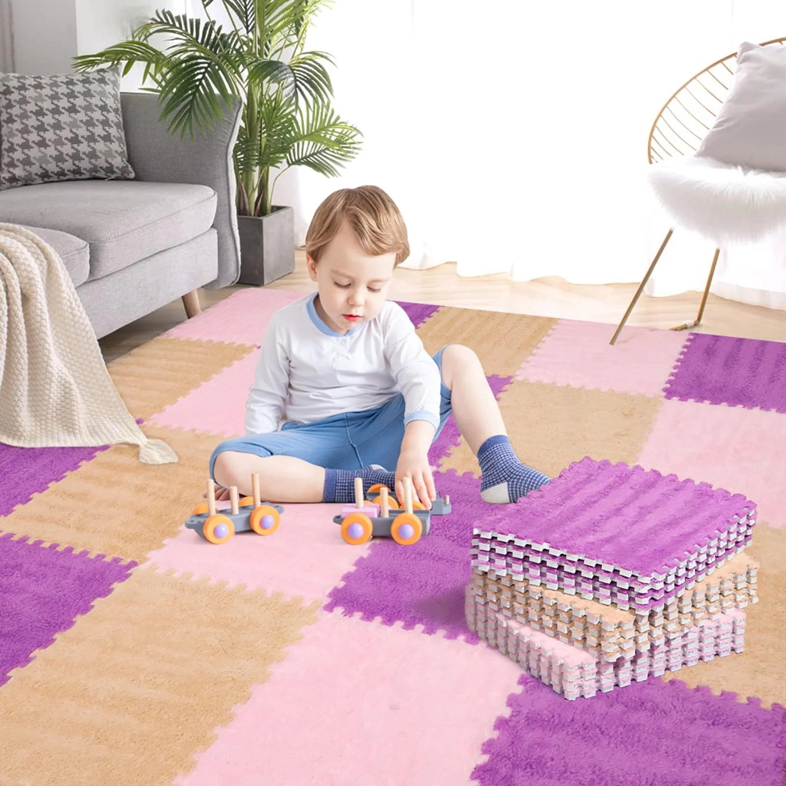 20Piece Carpet Squares Puzzle Mat 11.8" x 11.8" Plush Interlocking Carpet Tiles, Foam Floor Tiles for Baby Play Mat - Kids Soft Play Mats Anti Slip Jigsaw Flooring Playmat Playroom Rug
