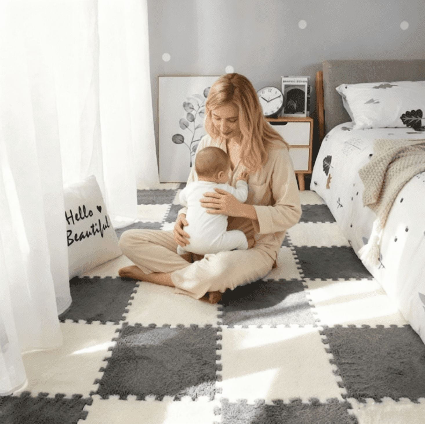 20Piece Carpet Squares Puzzle Mat 11.8" x 11.8" Plush Interlocking Carpet Tiles, Foam Floor Tiles for Baby Play Mat - Kids Soft Play Mats Anti Slip Jigsaw Flooring Playmat Playroom Rug