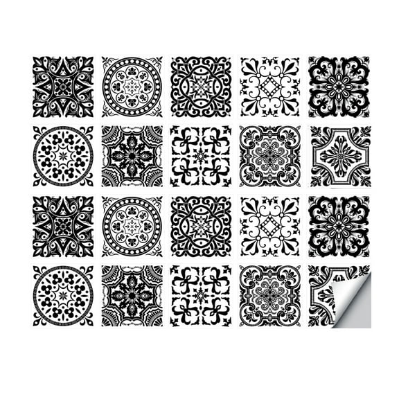 20Piece Self-Adhesive Tile Stickers Waterproof Kitchen Backsplash 4"x4" Black White Decals Bathroom Wall Sticker