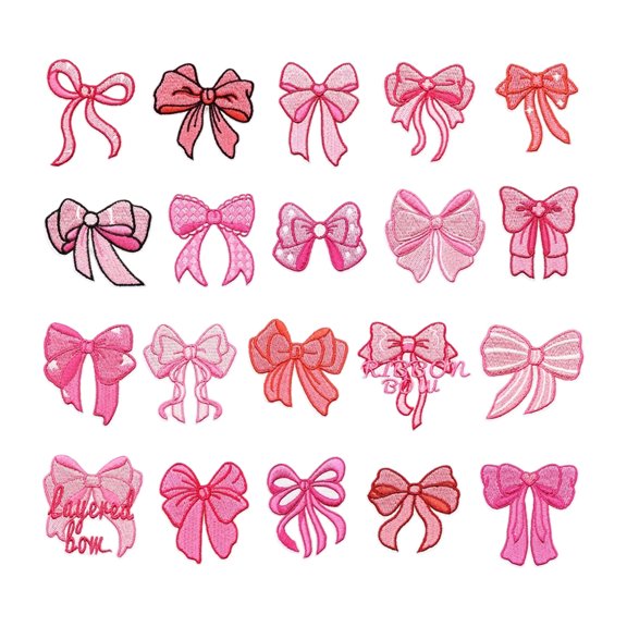 20Pieces High Densities 3D Embroidery Bowknot Patching Heat Activated For Clothes Bags Home Decoration