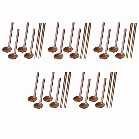 20Pieces Japanese Long Handle Large Spoon Ramen Spoon Wooden Hot Pot Spoon Tortoise Shell Spoon Wood Rice Soup Dessert,20 x Ramen Spoon 10 pairs x chopsticks,Wood Brown