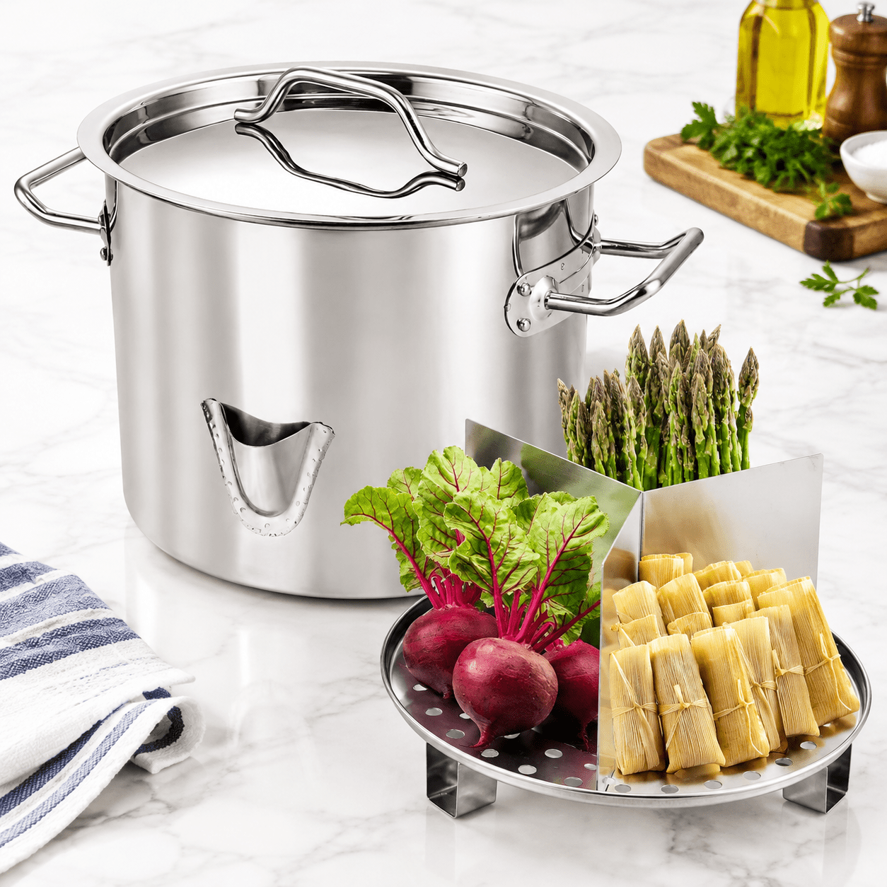 20QT Stainless Steel Tamale Steamer Pot with Easy-fill Water Spout ...