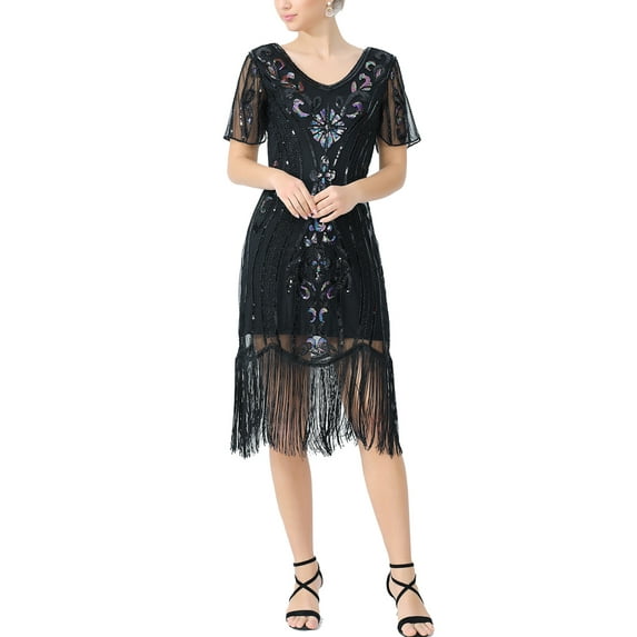 20S Vintage Dress 20S Inspired Flapper Sequin Beads Embellished Tassel