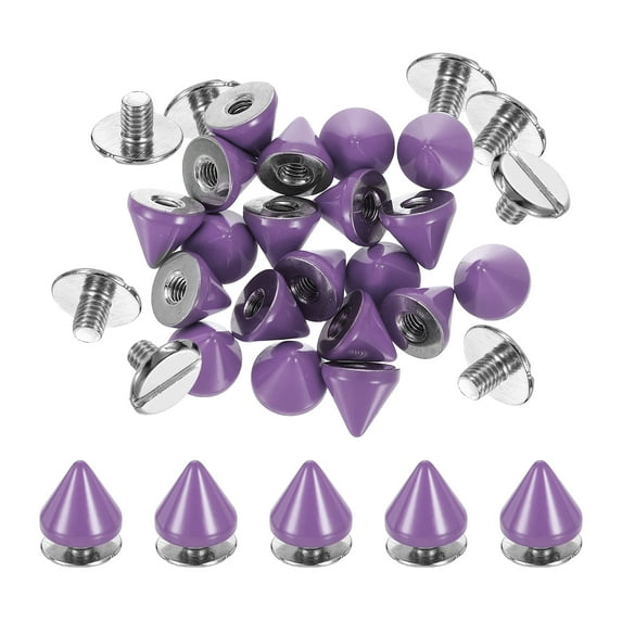 20Set Spikes and Studs Kit, 7.5 x 8mm Cone Spikes Punk Rock Rivets, Purple