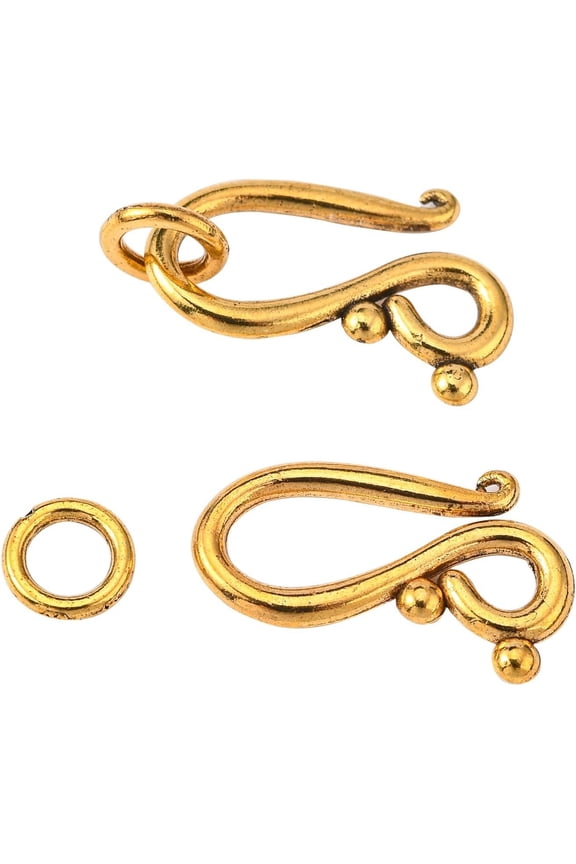 20Set Tibetan Style Alloy Hook and Eye Clasps Antique Golden Hook Clasp Connectors Hook Eye Toggle Cord Rope End Clasps for Necklace Bracelet Jewelry Making DIY Crafts 20x12mm