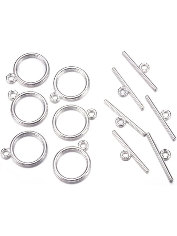 20Set Tibetan Style Toggle Clasps Flat Round Metal Bar and Ring Clasps Silver Color Plated Ring Toggle T Bar Clasps Sets for Necklace Bracelet Jewelry Making Flat Round: 15x2mm