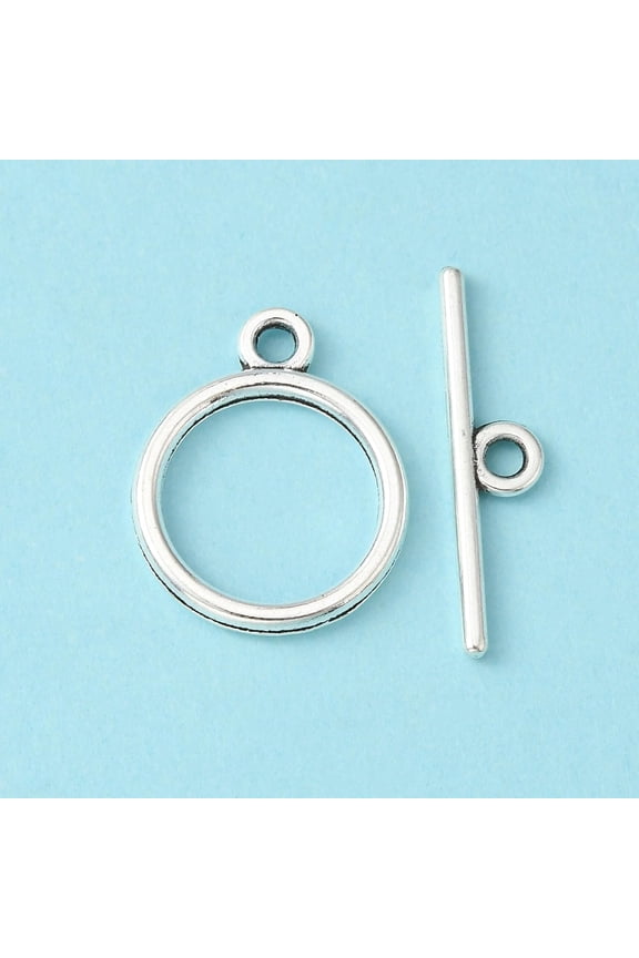 20Set Tibetan Style Toggle Clasps Ring Toggle T Bar Clasps Sets Antique Silver Locking Clasp Jewelry Making 15x2mm