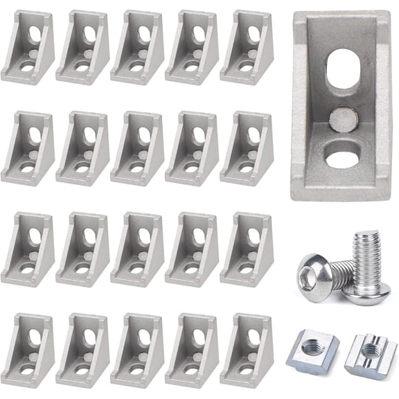 20Sets 2020 Series Aluminum Extrusion Profile L Connector Bracket 20 Right Angle Joint Conner with Esquina 20 Extruded Aluminium Perfiles T Slot with 40Pcs Hardware M6 Nut Bolts