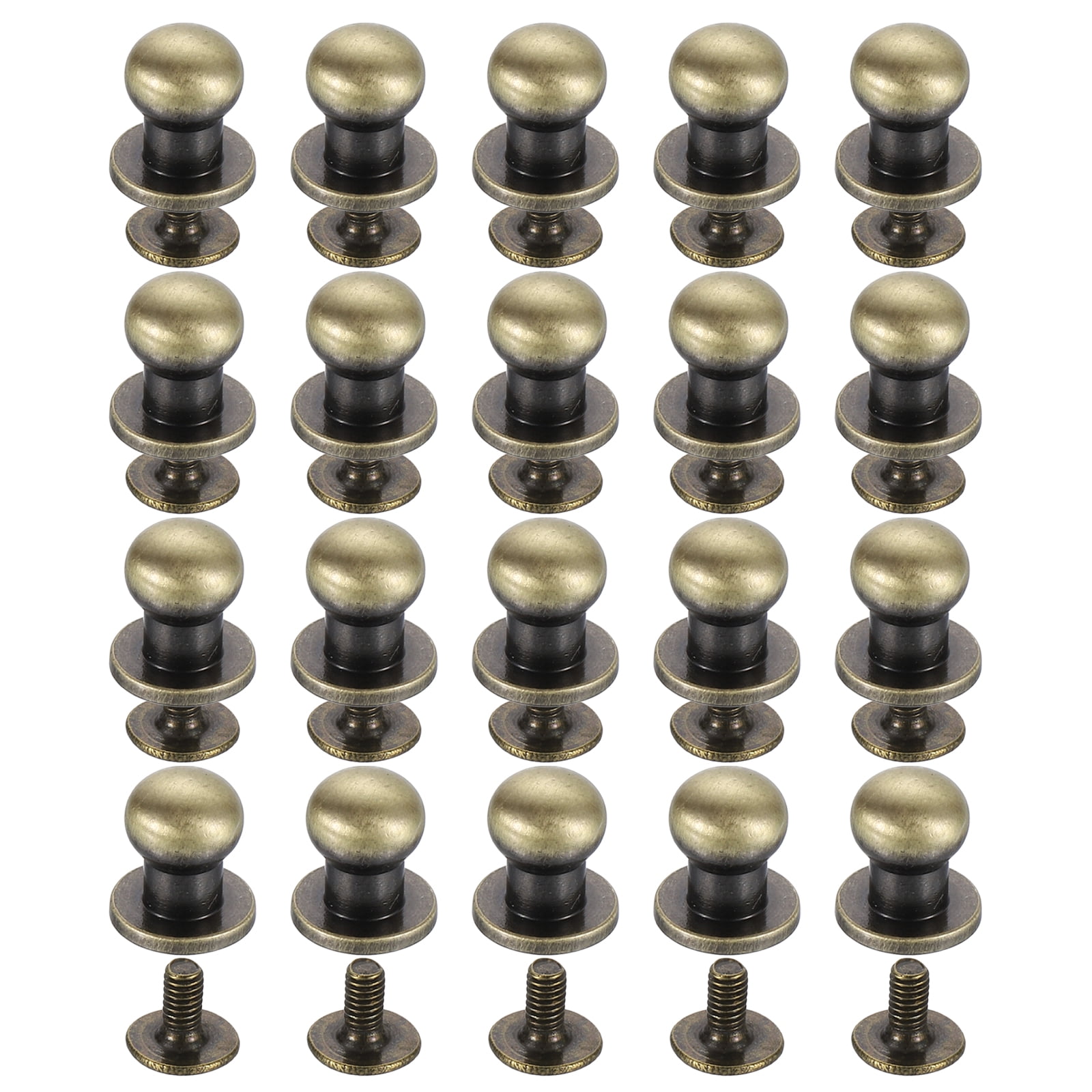 20Sets Brass Ball Head Stud Rivets, 6mm Screw Back Button Nipple Rivet ...