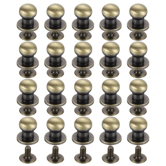 20Sets Brass Ball Head Stud Rivets, 6mm Screw Back Button Nipple Rivet Bronze