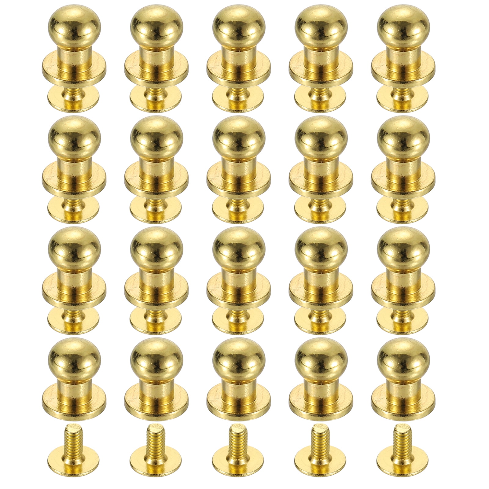 20Sets Brass Ball Head Stud Rivets, 6mm Screw Back Button Nipple Rivet ...