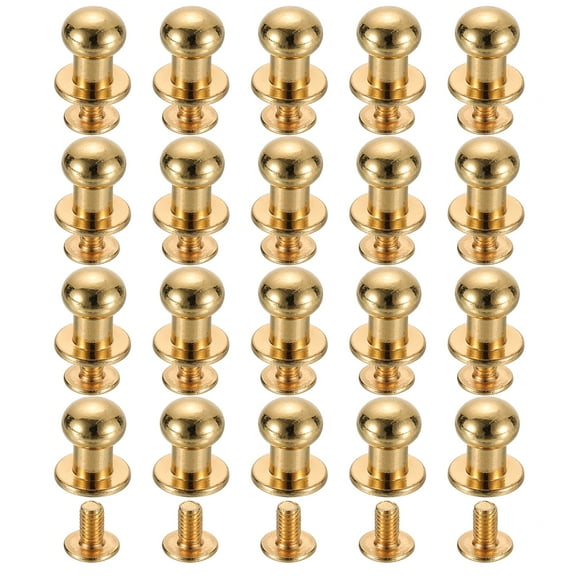 20Sets Brass Ball Head Stud Rivets, 8mm Screw Back Button Nipple Rivet Golden