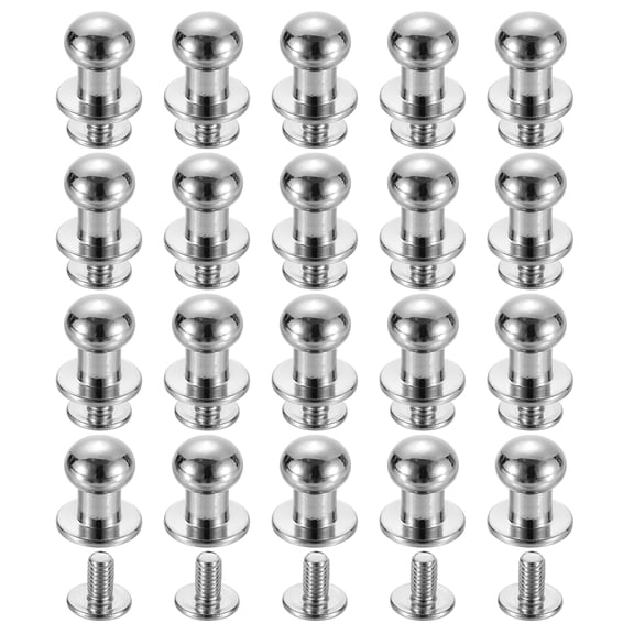 20Sets Brass Ball Head Stud Rivets, 8mm Screw Back Button Nipple Rivet Silver