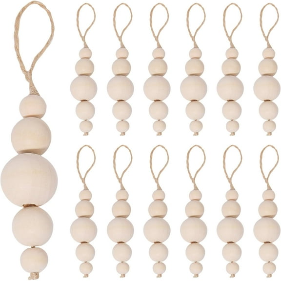 20Sets Christmas Wooden Ornaments Floral White Round Beads Pendant Wood Natural Modern Minimalist Decoration for Christmas Tree Hanging Ornaments for making