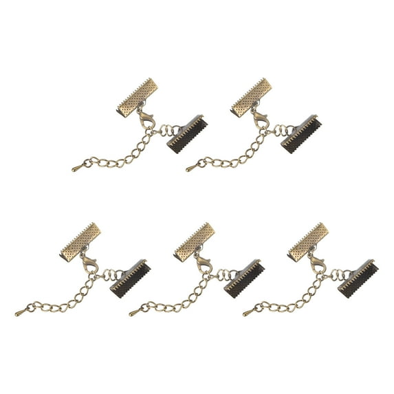20Sets Ribbon Crimp Clamp Ends with Lobster Claw Clasps & Chain 20mm Bronze Tone
