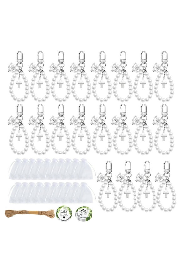 20Sets Sturdy Crosses Keychain Gifts Bulk Set Pearls Accents Thank You Label For Event Baptism Parties Guest Favor