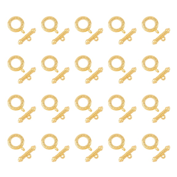 20Sets Textured Toggle Clasps Golden Round T-Bar Closure Jewelry Clasp OT Fastener Closure Clasps Alloy TBar Clasps Findings
