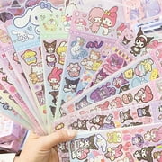 20Sheets Sanrio Sticker Cartoon Hello Kitty Cinnamoroll Kuromi My Melody Laser Sticker Decals Stationery Wholesale Kids Toys