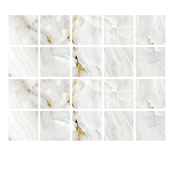 20Sheets Self Adhesive Tiles Stickers 6x6in Gray Gold Marbling Vinyl Tile Waterproof Peel and Stick DIY Decals Kitchen Wall Decor