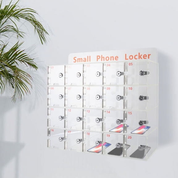 20Slot Cellphone Locker Thickened Acrylic Clear Cell Phone Storage Box with Keys