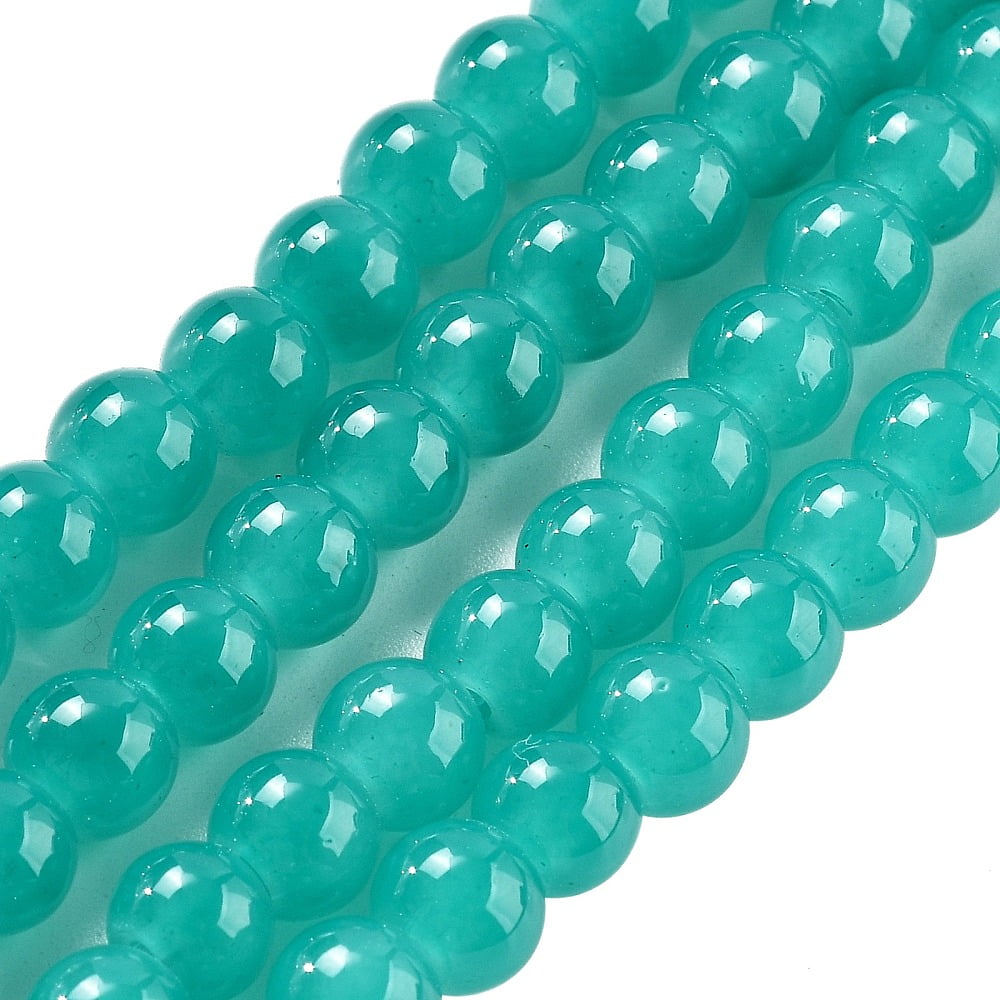 20Strand Baking Painted Imitation Jade Glass Round Bead Strands Medium Turquoise 6.5mm Hole: 1.4mm about 138pcs/strand 29.72''(75.5cm)