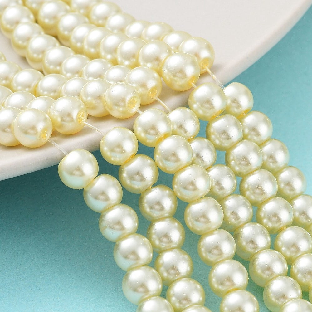 20Strand Baking Painted Pearlized Glass Pearl Round Bead Strands Lemon Chiffon 6~7mm Hole: 1mm about 135~140pcs/strand 31.4 inch