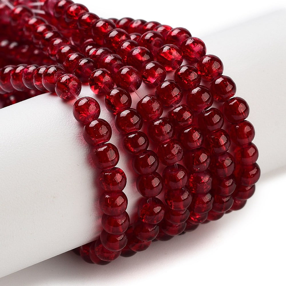 20Strand Crackle Glass Beads Strands Round Dark Red 4mm Hole: 1.1~1.3mm about 200pcs/strand 31.4 inch