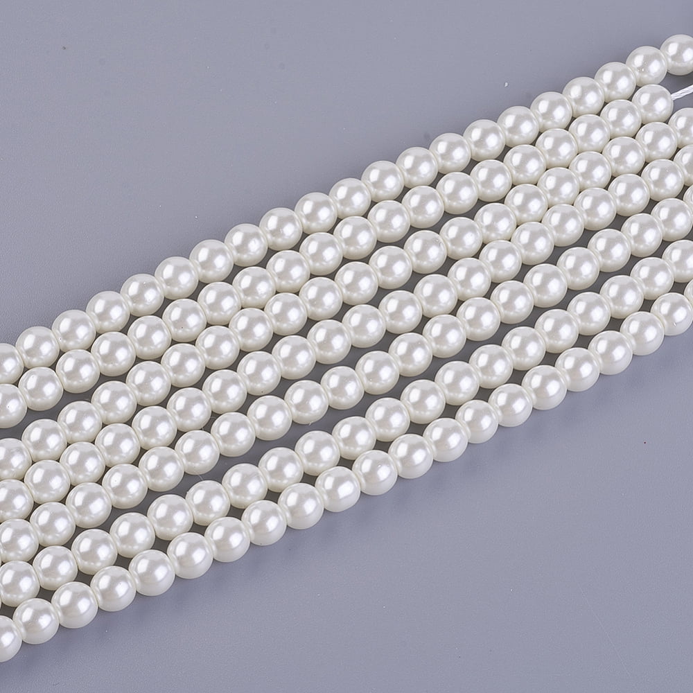 20Strand Eco-Friendly Dyed Glass Pearl Beads Strands Grade A Round Cotton Cord Threaded Creamy White 6mm Hole: 1.2~1.5mm about 70pcs/strand 15.7 inch