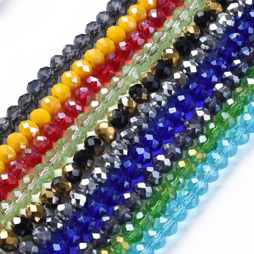 20Strand Electroplate Glass Beads Strands Faceted Rondelle Mixed Color 6x5mm Hole: 1.2mm about 87~93pcs/strand 16.14'' inch~17.44 inch(41cm~44.3cm)