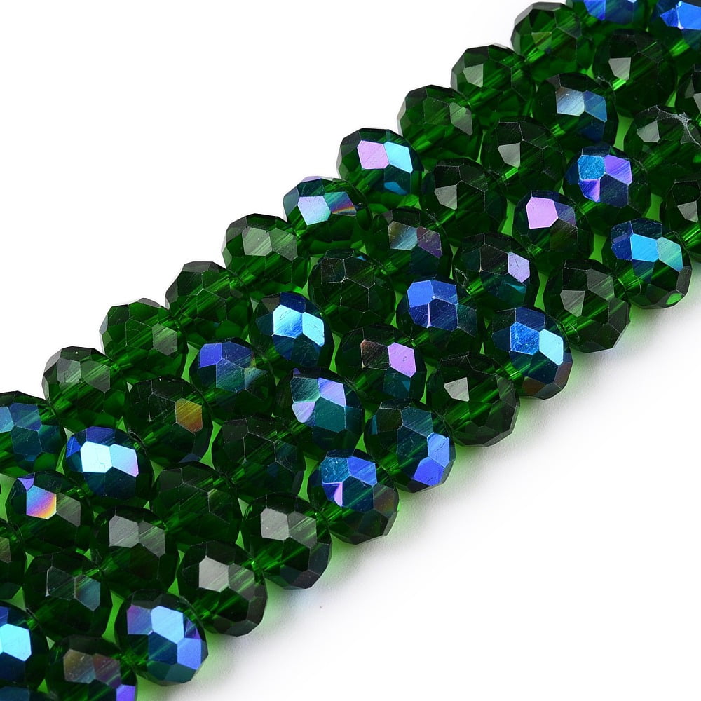 20Strand Electroplate Glass Beads Strands Half Rainbow Plated Faceted Rondelle Dark Green 8x6mm Hole: 1mm 64~65pcs/strand 40~41cm