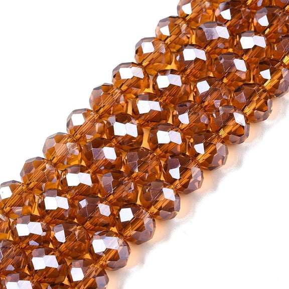 20Strand Electroplate Glass Beads Strands Pearl Luster Plated Faceted Rondelle Dark Goldenrod 8x6mm Hole: 1mm 64~65pcs/strand 40~41cm