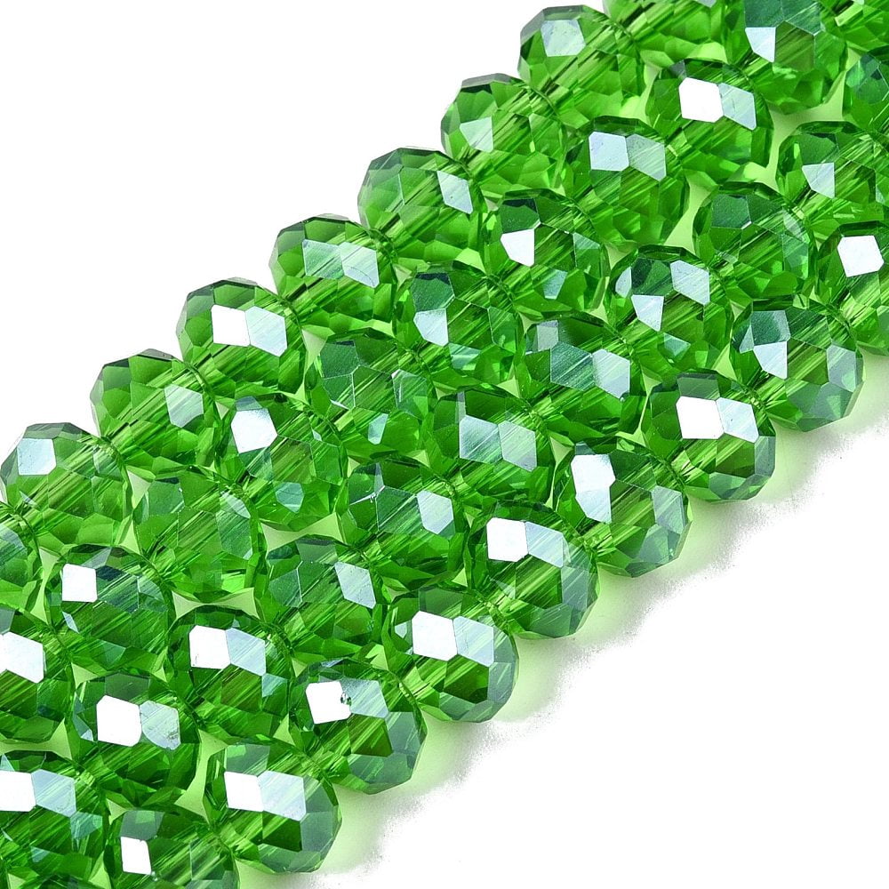 20Strand Electroplate Glass Beads Strands Pearl Luster Plated Faceted Rondelle Lime Green 8x6mm Hole: 1mm about 64~65pcs/strand 40~41cm