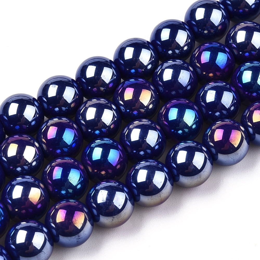 20Strand Electroplate Opaque Glass Beads Strands AB Color Plated Round Dark Blue 8~8.5mm Hole: 1.5mm about 51~53pcs/strand 14.96 inch~15.55 inch(38~39.7cm)