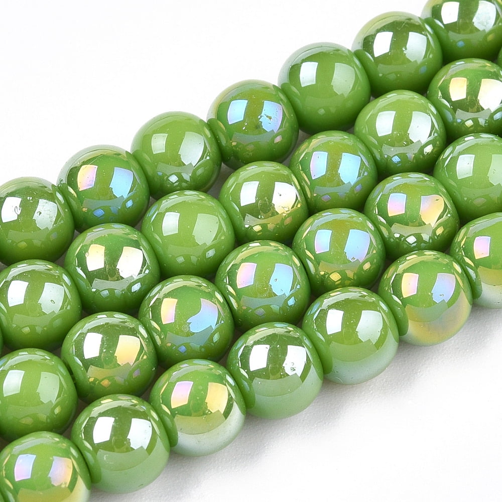 20Strand Electroplate Opaque Glass Beads Strands AB Color Plated Round Lime Green 6~6.5mm Hole: 1.4mm about 67~70pcs/strand 14.76 inch~15.16 inch(37.5~38.5cm)