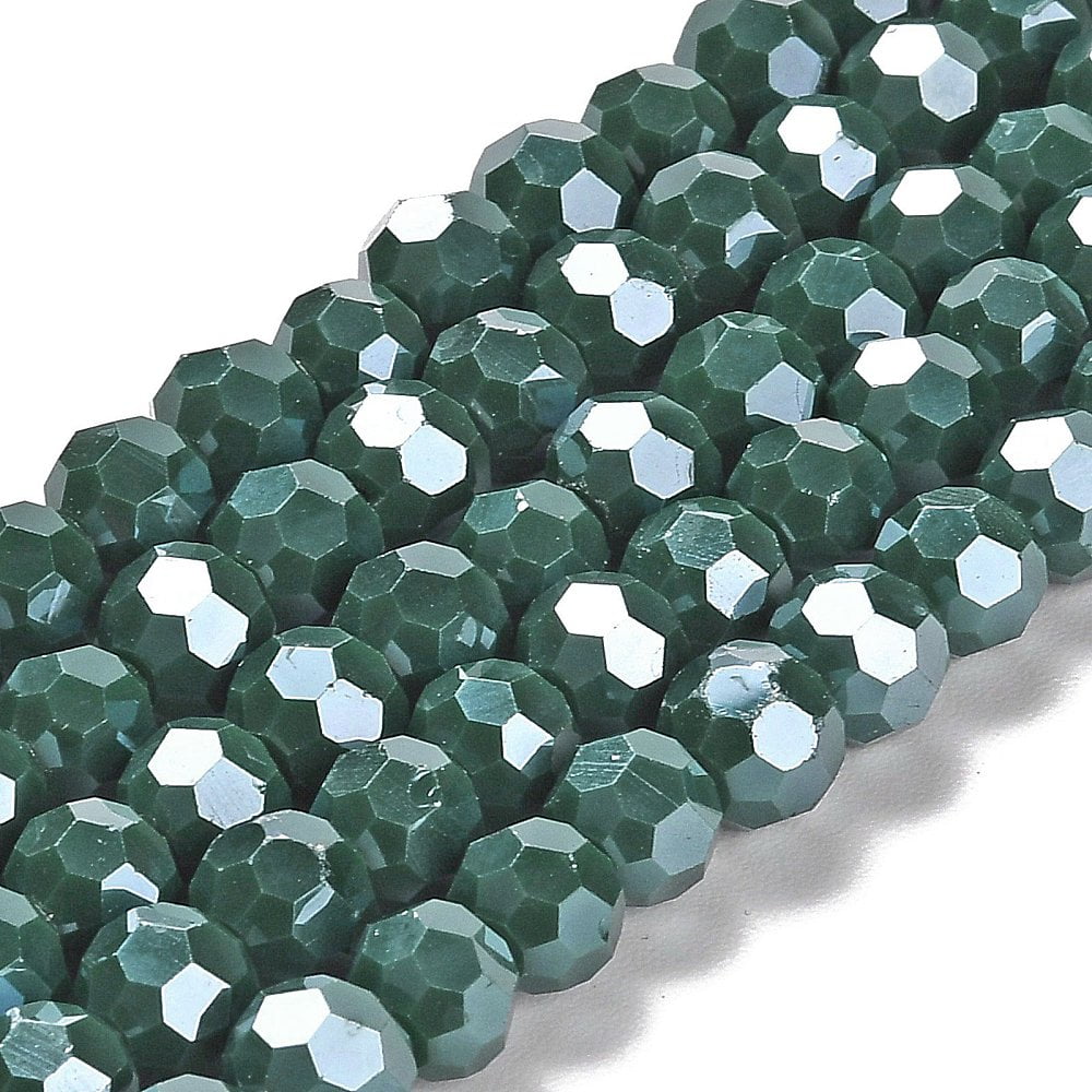 20Strand Electroplate Opaque Glass Beads Strands Faceted(32 Facets) AB Color Round Dark Green 8mm Hole: 1mm about 66~69pcs/strand 19.29~19.57 inch(49~49.7cm)