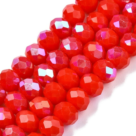 20Strand Electroplate Opaque Solid Color Glass Beads Strands Half Rainbow Plated Faceted Rondelle Orange Red 6x5mm Hole: 1mm 84~85pcs/strand 41.5~42cm