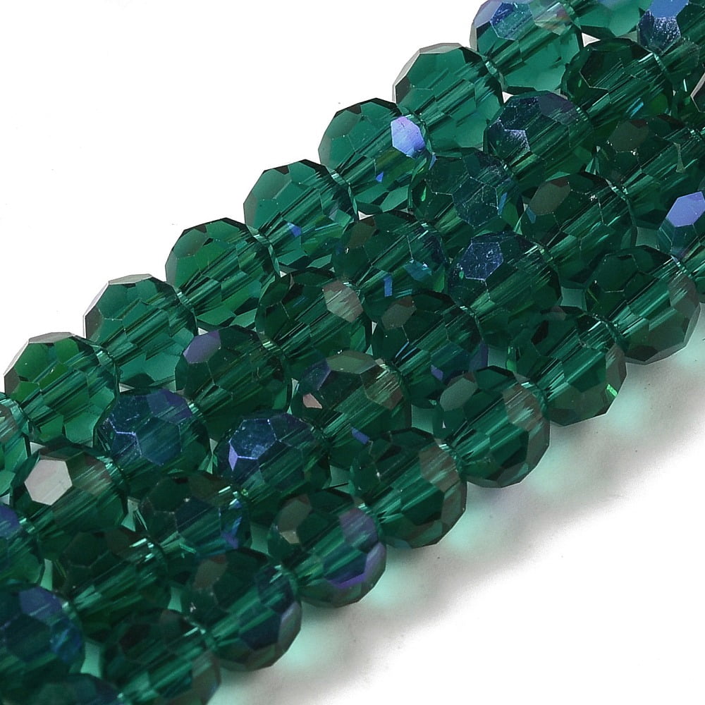 20Strand Electroplate Transparent Glass Beads Strands Faceted Round Rainbow Plated Sea Green 6mm Hole: 1mm 98~100pcs/strand 20.39~20.59 inch(51.8~52.3cm)