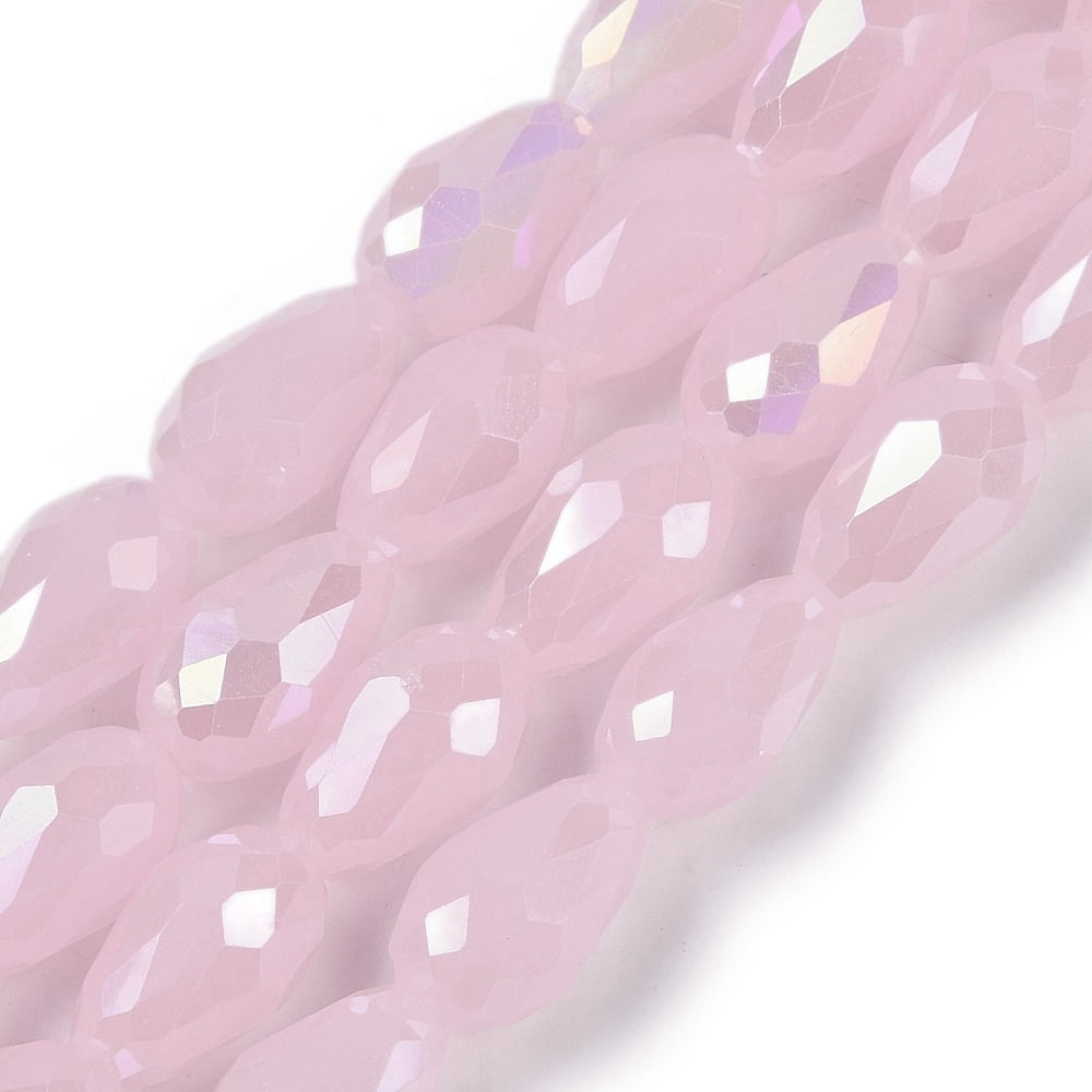 20Strand Opaque Solid Color Electroplate Glass Beads Strands AB Color Plated Faceted Teardrop Pink 6x4mm Hole: 0.9mm 65~67pcs/strand 15.35~16.14 inch(39~41cm)