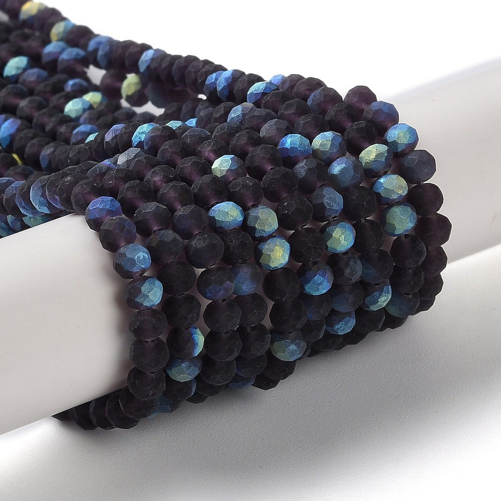 20Strand Transparent Glass Beads Strands Faceted Frosted Half AB Color Plated Rondelle Indigo 8x6mm Hole: 1mm about 64~65pcs/strand 40~41cm