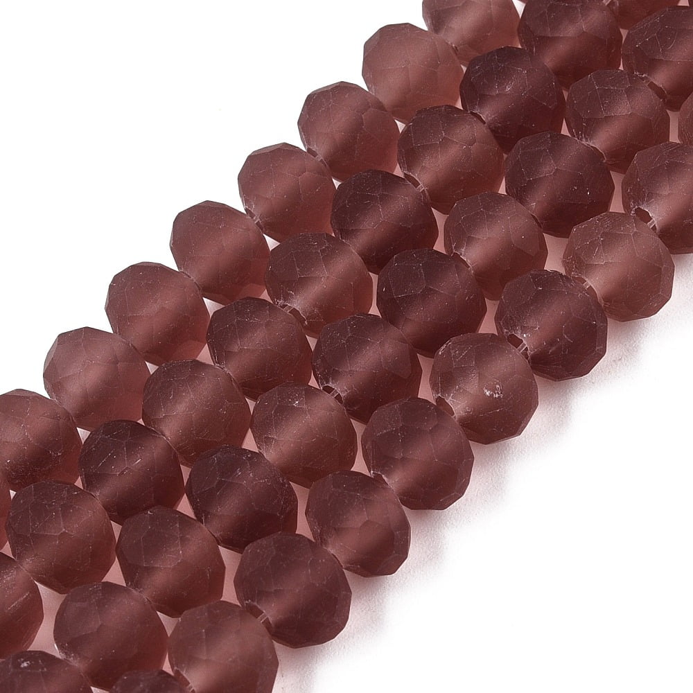 20Strand Transparent Glass Beads Strands Faceted Frosted Rondelle Coconut Brown 8mm Hole: 1mm about 64~65pcs/strand 40~41cm