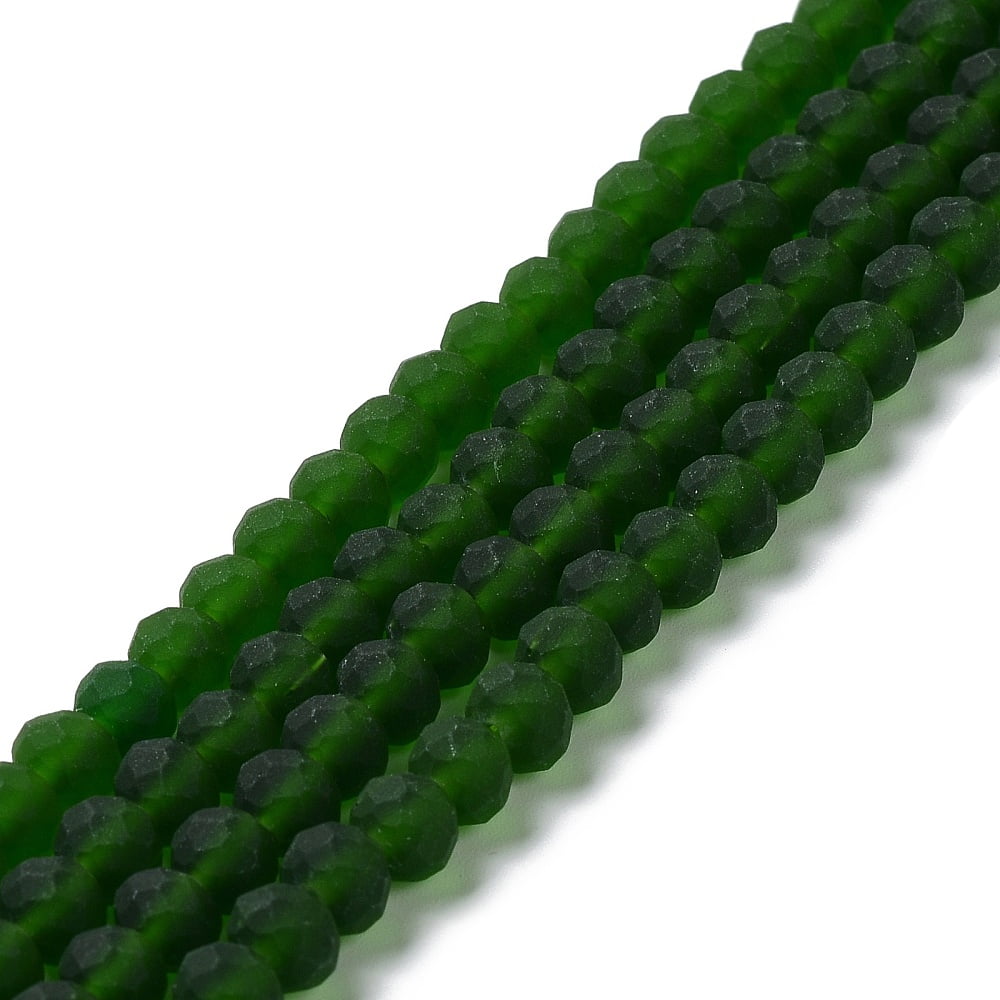 20Strand Transparent Glass Beads Strands Faceted Frosted Rondelle Dark Green 8mm Hole: 1mm about 64~65pcs/strand 40~41cm
