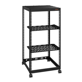 20U Network Cabinet - Open Frame Rack, Includes 2PCS 1U Vented Shelves for Servers & AV Gear