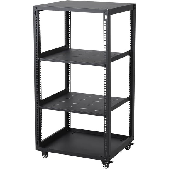 20U Open Frame Network Rack with Casters Heavy Duty Server Rack Cabinet with 2 Rack Shelves Floor Standing and Wall Mount Design