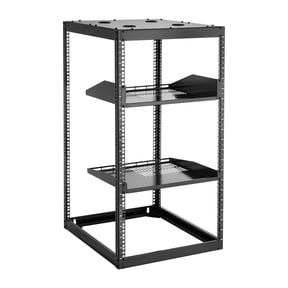 20U Open Frame Server Rack, 4-Post Network Cabinet, 23 Inch Depth, Wall Mount or Floor Standing, Includes Vented Shelves & Hardware for IT AV Equipment