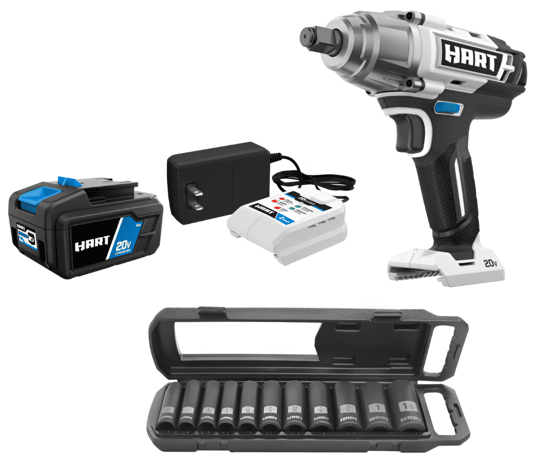 HART 20V 1/2 Impact Wrench Kit with SAE Impact Sockets