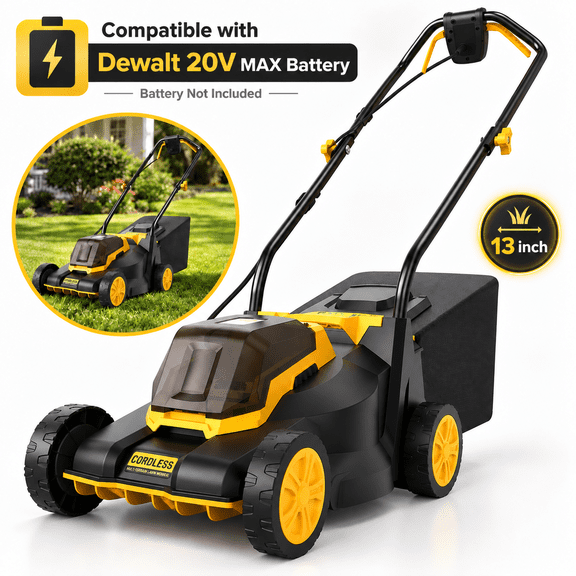 20V 13" Cordless Lawn Mower, Compatible with Dewalt 20V MAX Battery, 3-Level Height Adjustment,Foldable Lightweight Electric Lawn Mower for Garden(Tool Only,Battery Not Included)
